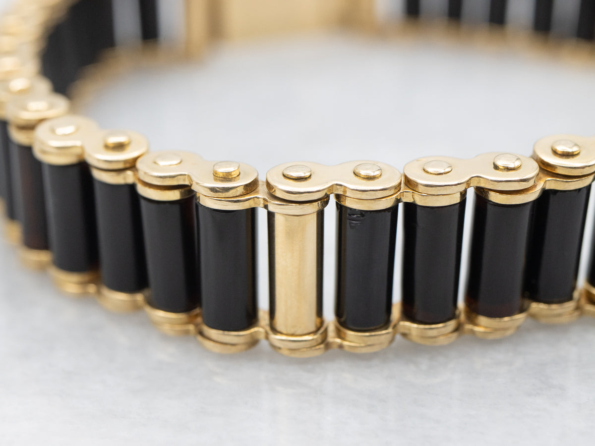 Vintage 18-Karat Gold and Black Onyx Cylinder Beaded Bracelet