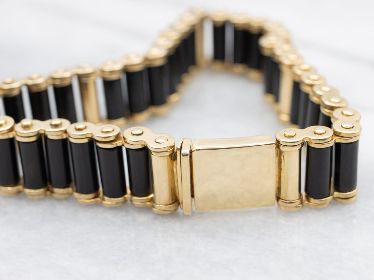 Vintage 18-Karat Gold and Black Onyx Cylinder Beaded Bracelet