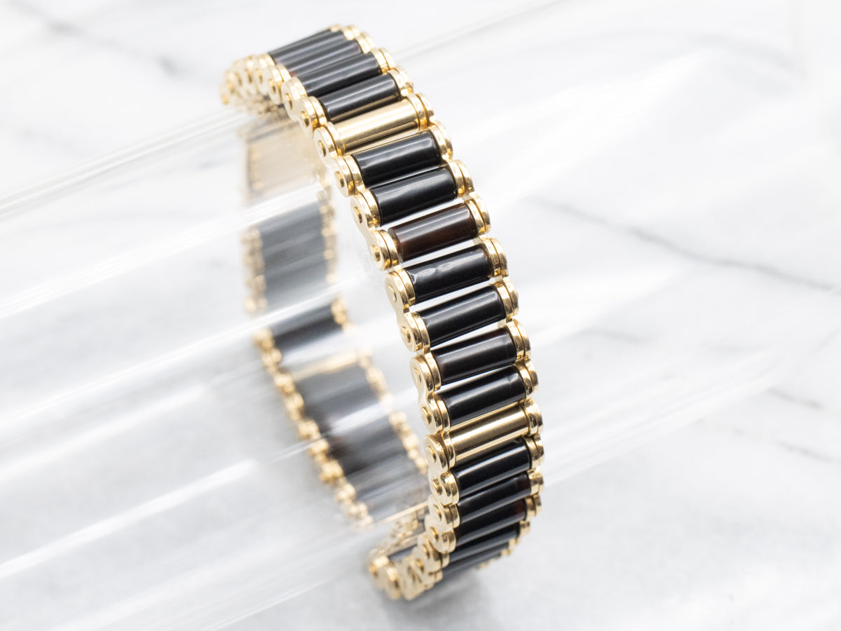 Vintage 18-Karat Gold and Black Onyx Cylinder Beaded Bracelet