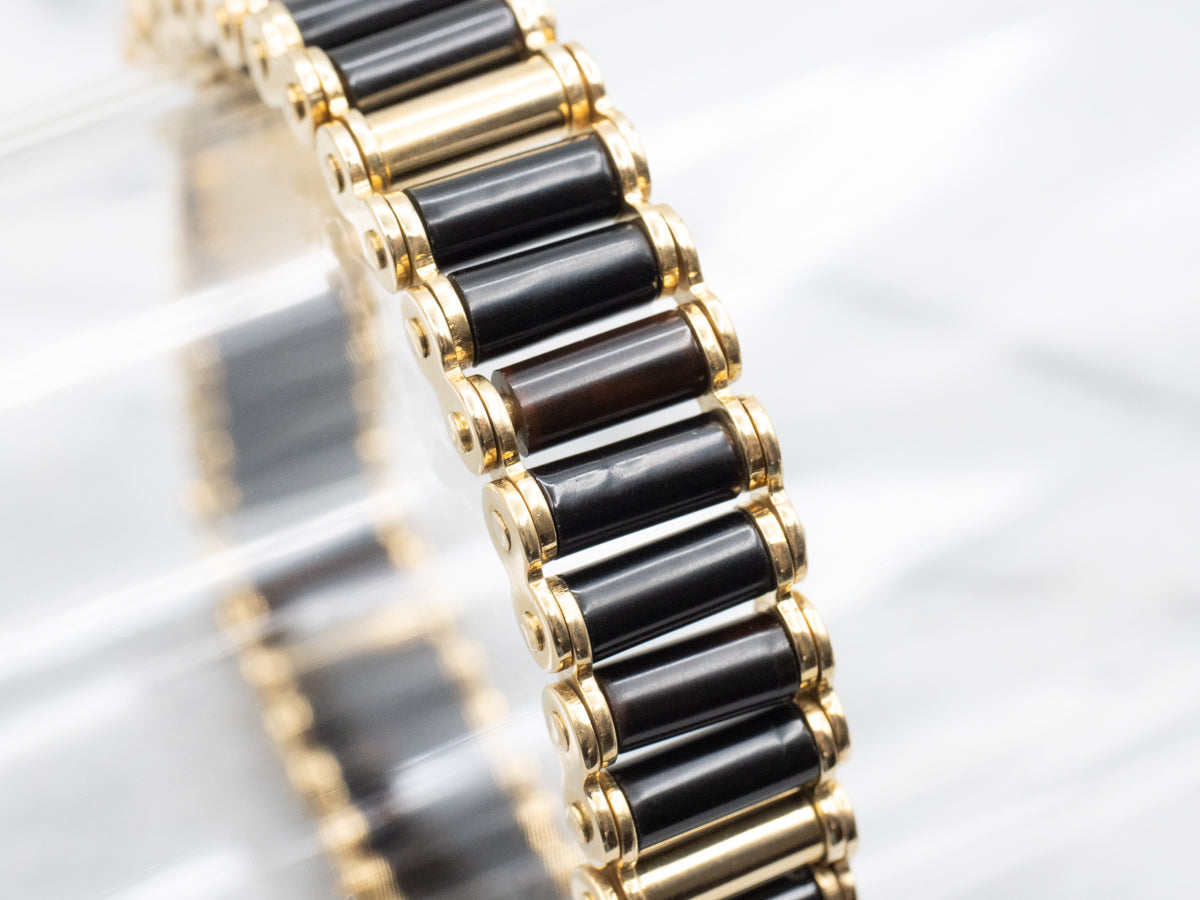 Vintage 18-Karat Gold and Black Onyx Cylinder Beaded Bracelet