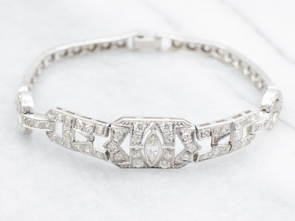 Platinum Art Deco Style Diamond Encrusted Tennis Bracelet