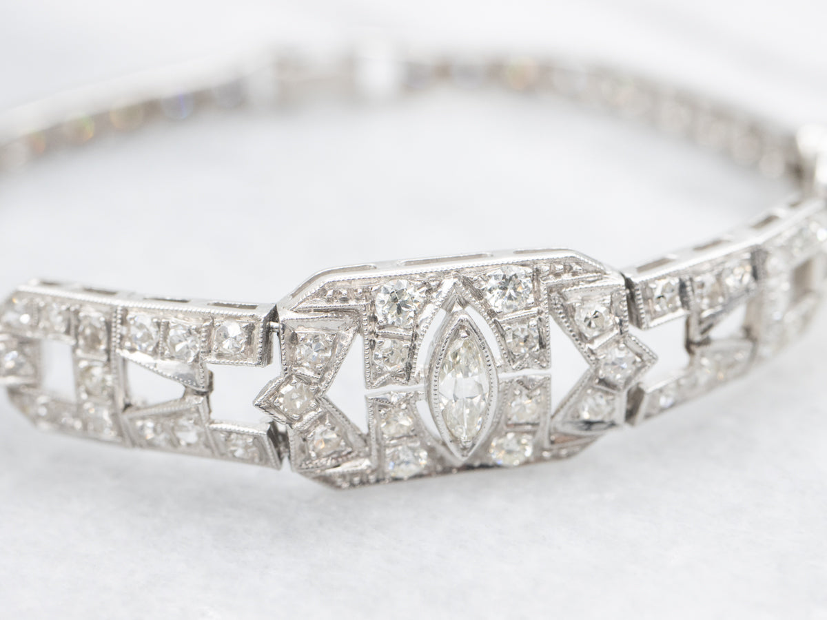 Platinum Art Deco Style Diamond Encrusted Tennis Bracelet