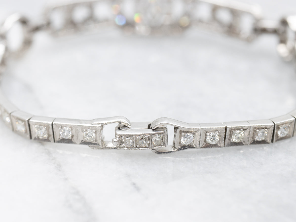 Platinum Art Deco Style Diamond Encrusted Tennis Bracelet