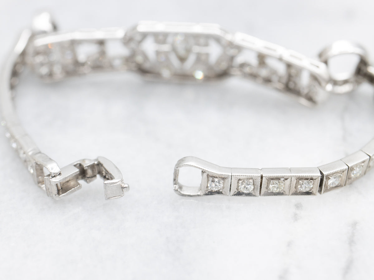 Platinum Art Deco Style Diamond Encrusted Tennis Bracelet