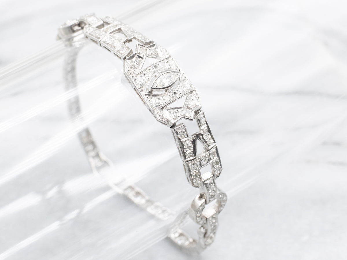 Platinum Art Deco Style Diamond Encrusted Tennis Bracelet