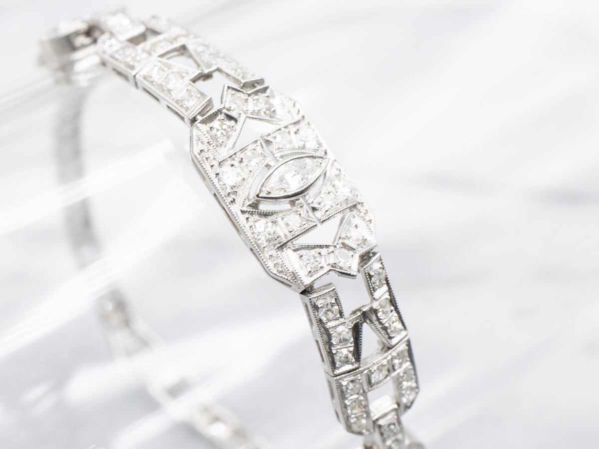 Platinum Art Deco Style Diamond Encrusted Tennis Bracelet
