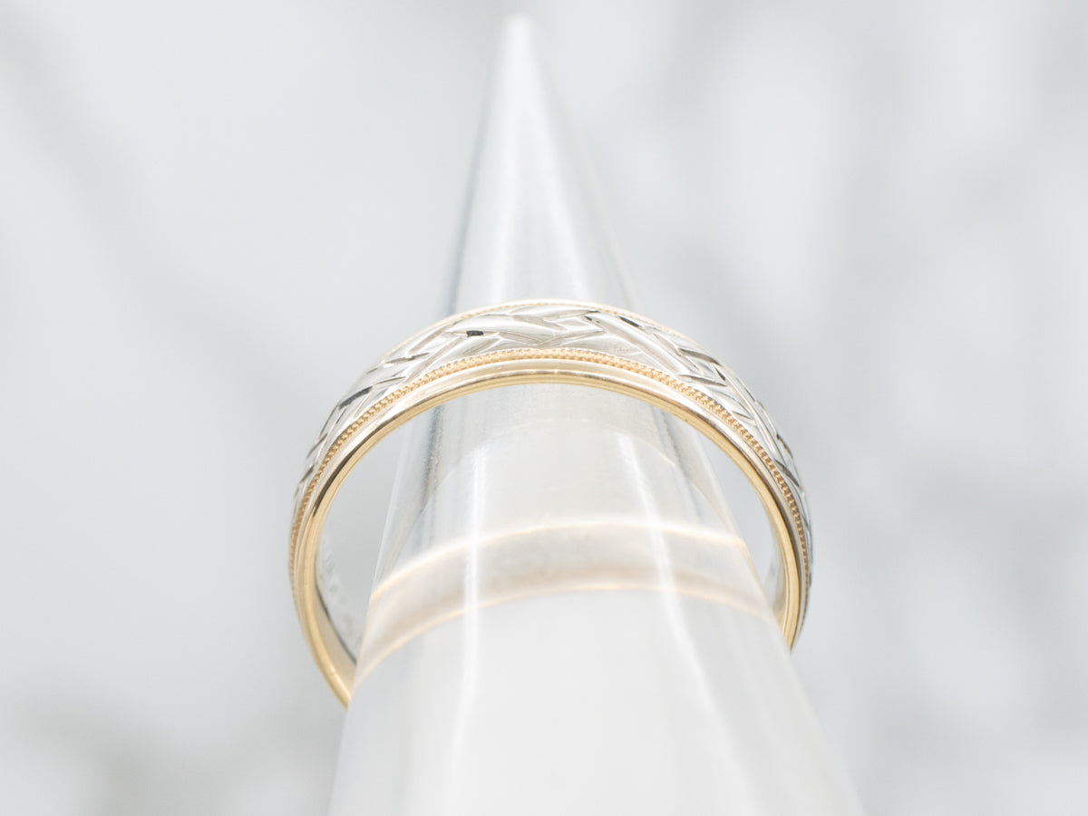 Men's Two Tone Crosshatched Pattern Wedding Band