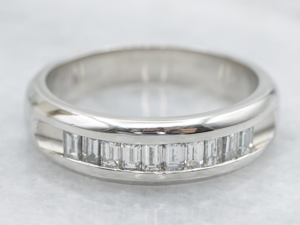 Platinum Channel Set Baguette-Cut Diamond Band
