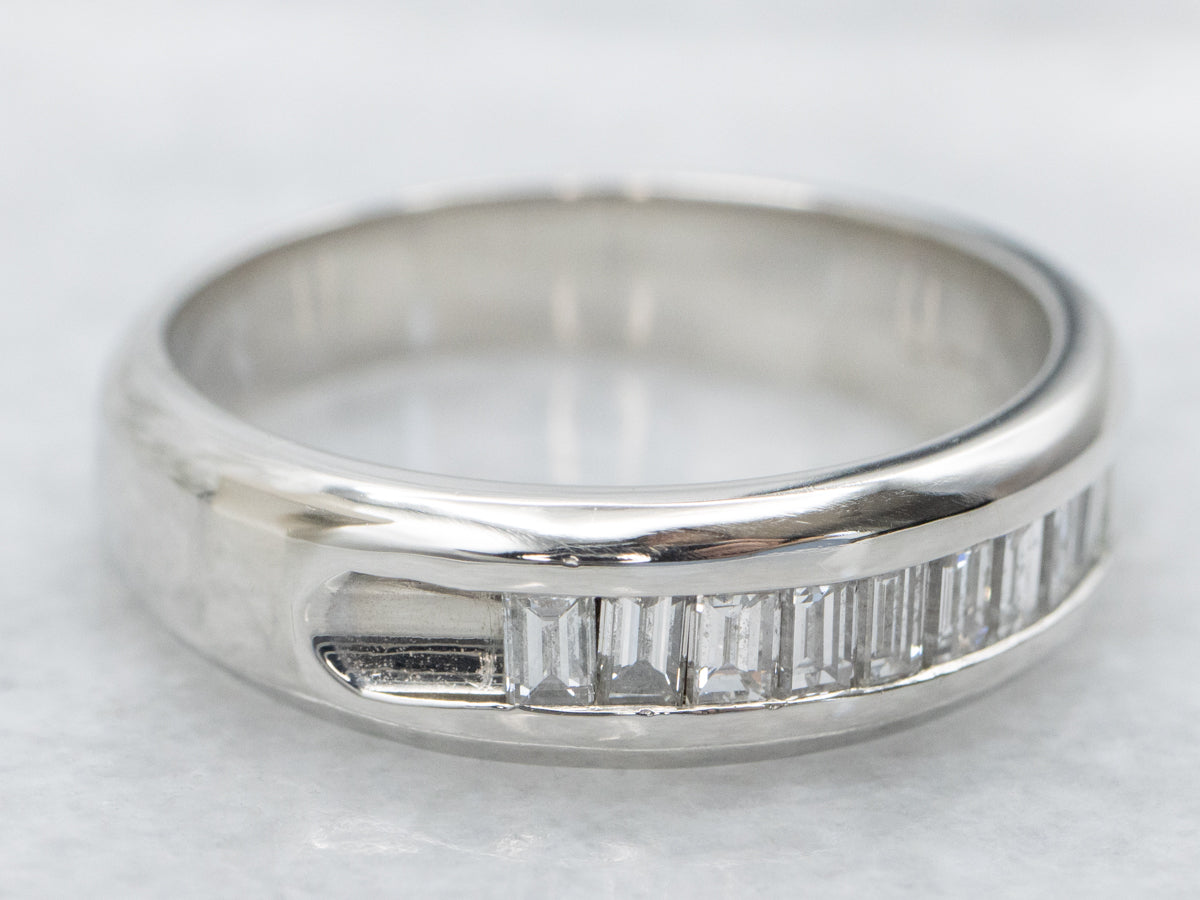 Platinum Channel Set Baguette-Cut Diamond Band