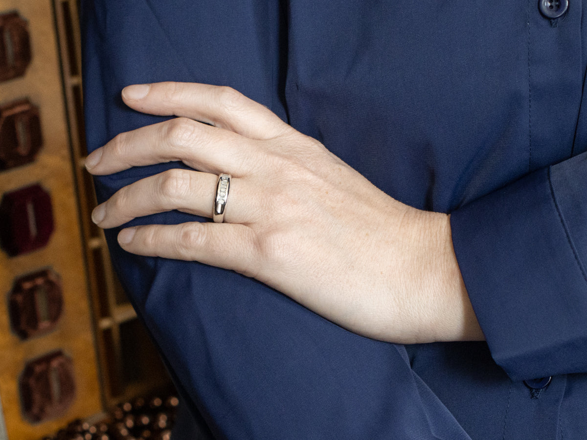 Platinum Channel Set Baguette-Cut Diamond Band