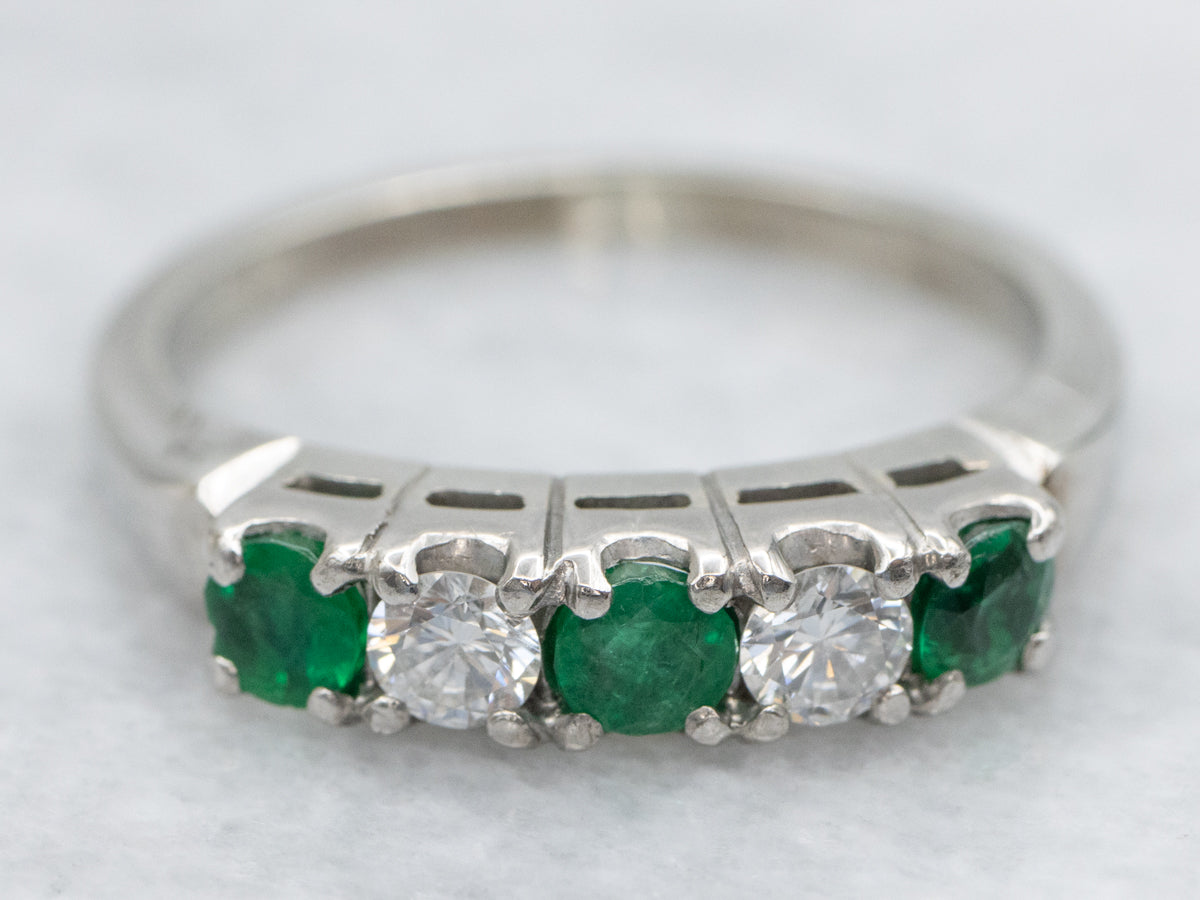 1950s Jabel Emerald and Diamond Wedding or Stacking Band