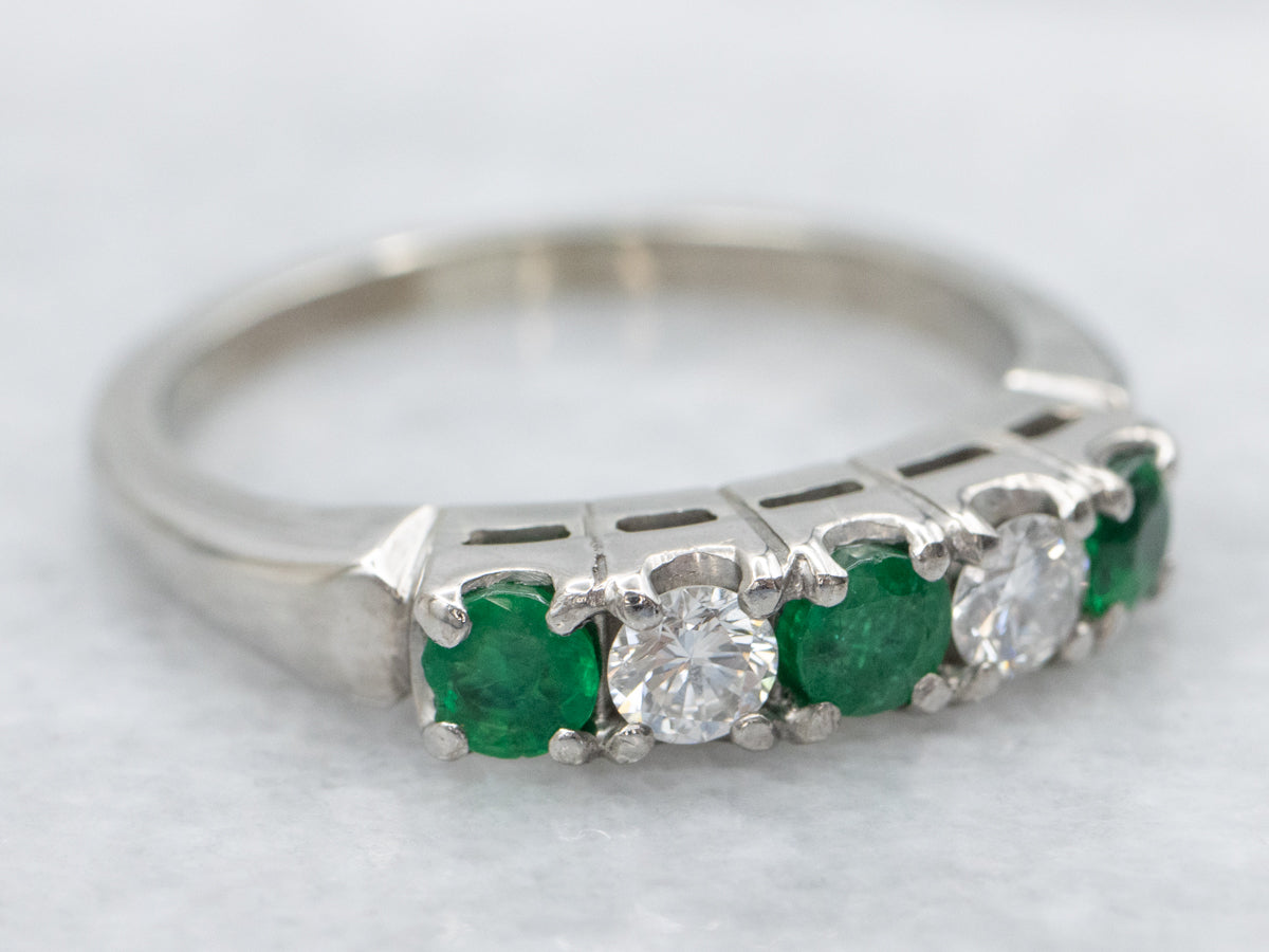 1950s Jabel Emerald and Diamond Wedding or Stacking Band