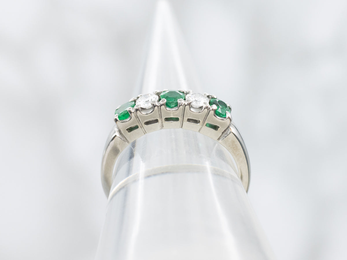 1950s Jabel Emerald and Diamond Wedding or Stacking Band