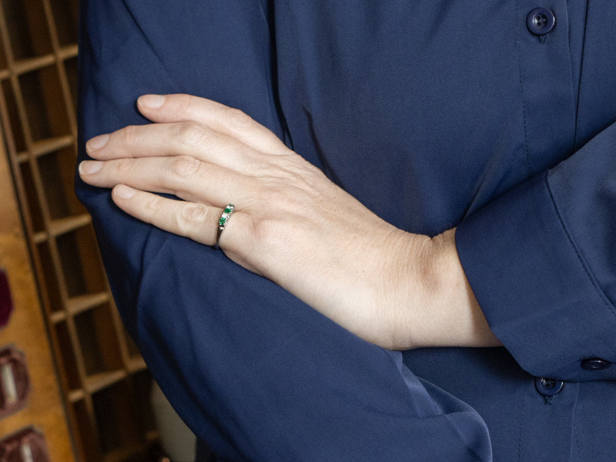 1950s Jabel Emerald and Diamond Wedding or Stacking Band