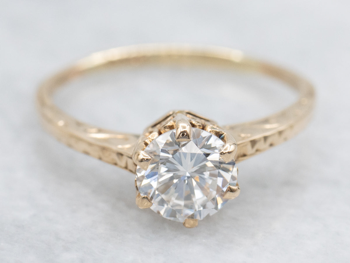 Diamond Solitaire Engagement Ring with Scrolling Shoulders