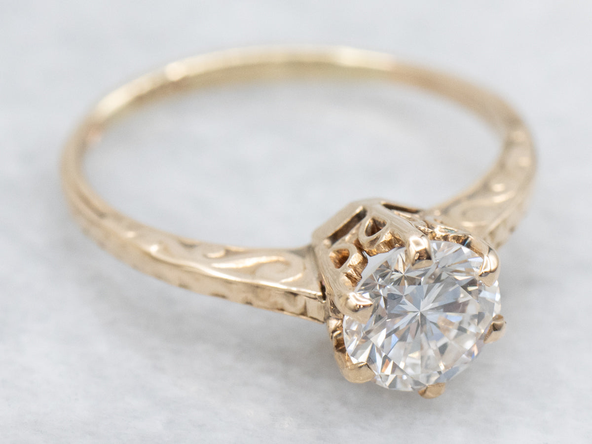 Diamond Solitaire Engagement Ring with Scrolling Shoulders