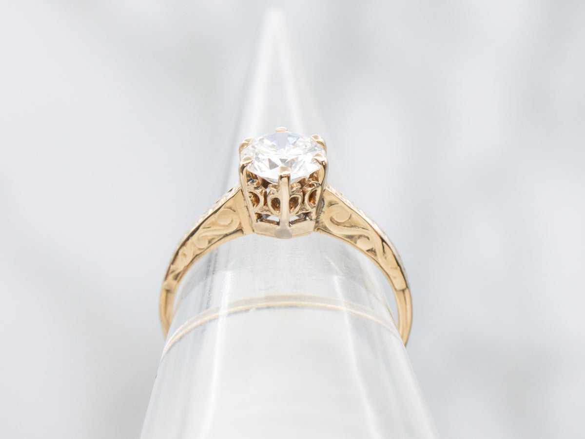 Diamond Solitaire Engagement Ring with Scrolling Shoulders