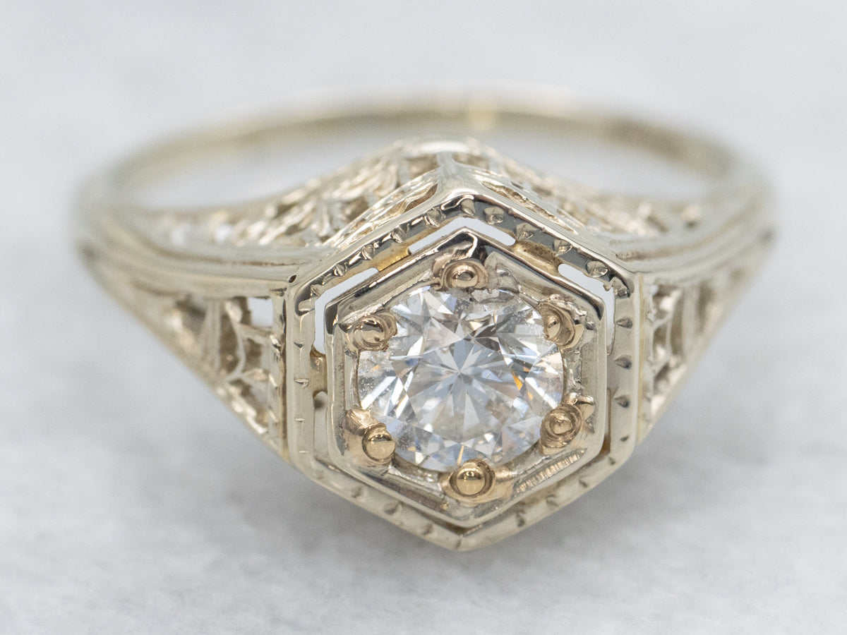 Art Deco Brilliant Diamond Solitaire Engagement Ring