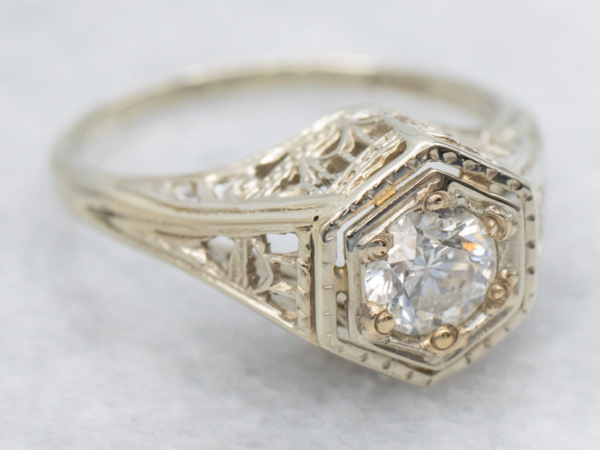 Art Deco Brilliant Diamond Solitaire Engagement Ring
