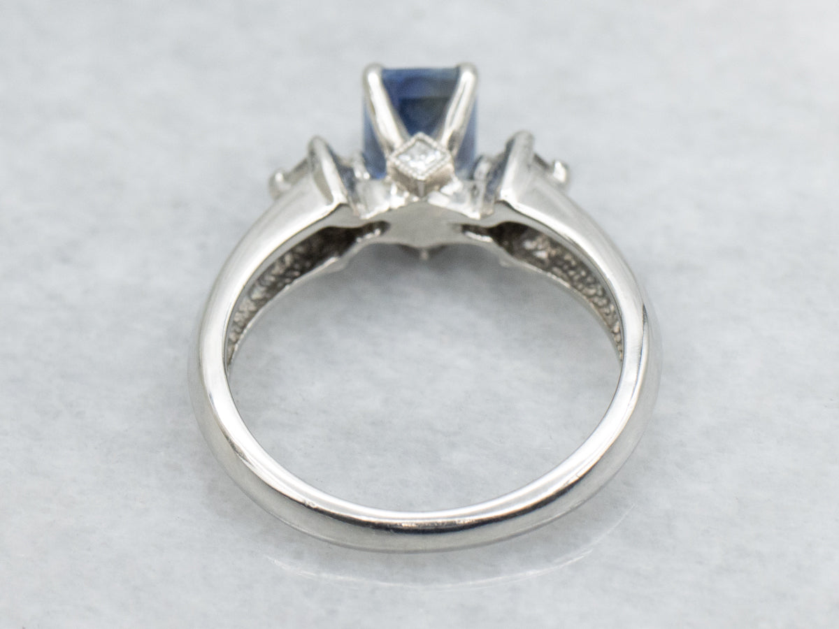 Modern Platinum Sapphire and Diamond Engagement Ring