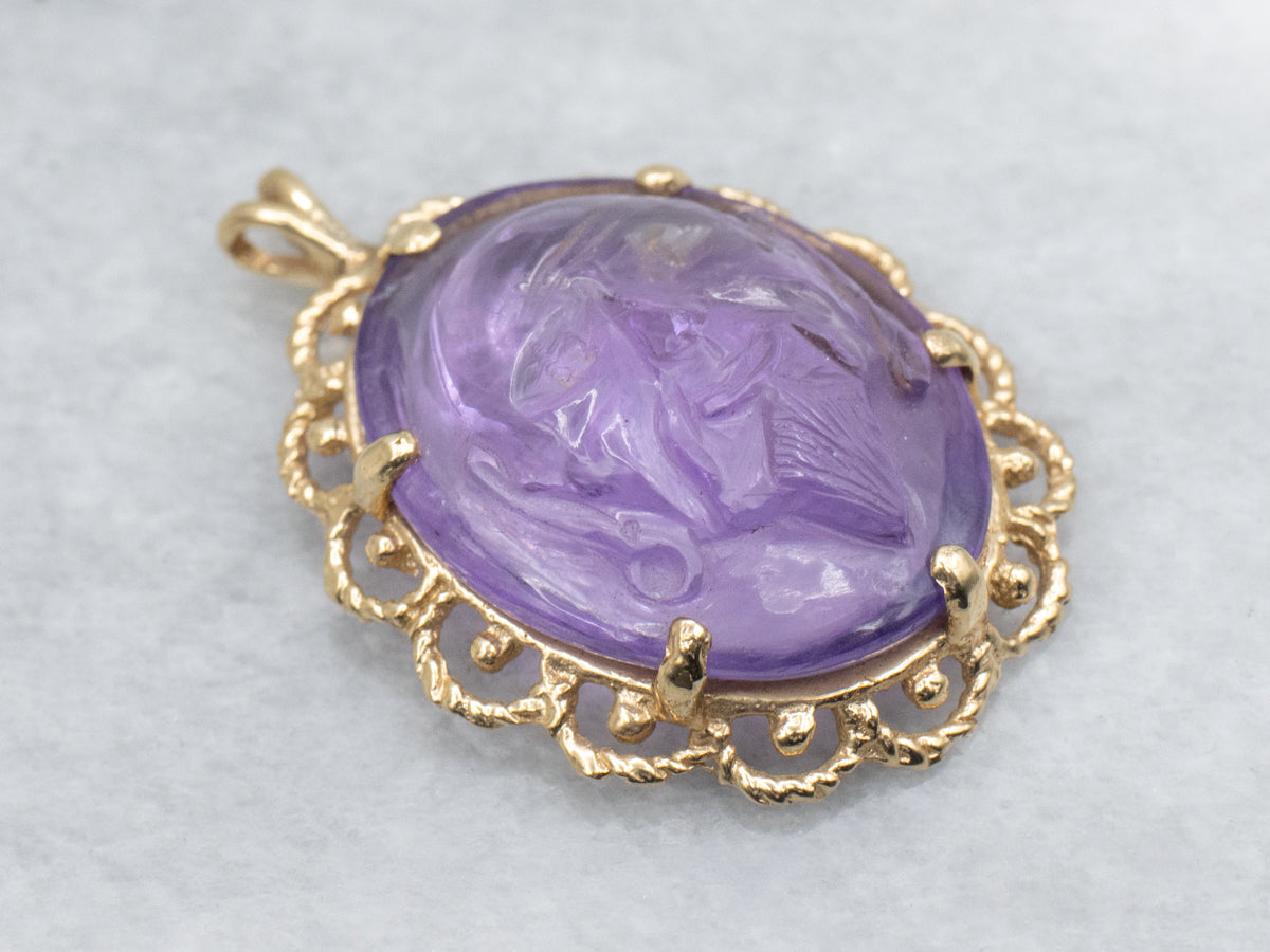 The Wise Man in the Stone: Antique Carved Amethyst Cameo Gemstone in Modern Frame