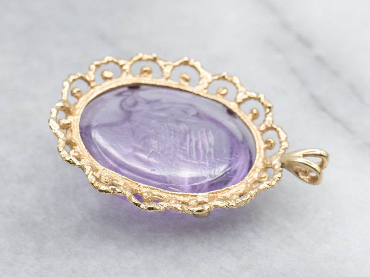 The Wise Man in the Stone: Antique Carved Amethyst Cameo Gemstone in Modern Frame