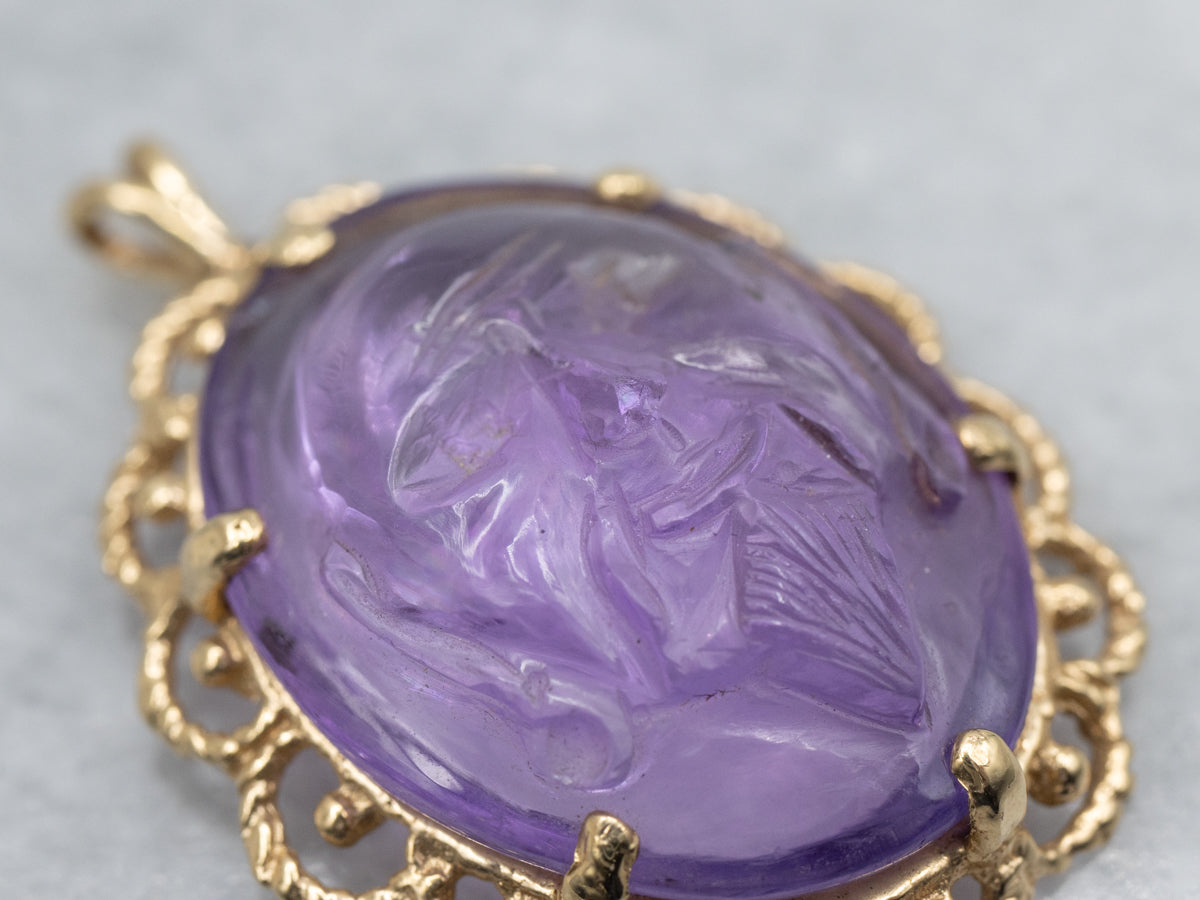 The Wise Man in the Stone: Antique Carved Amethyst Cameo Gemstone in Modern Frame