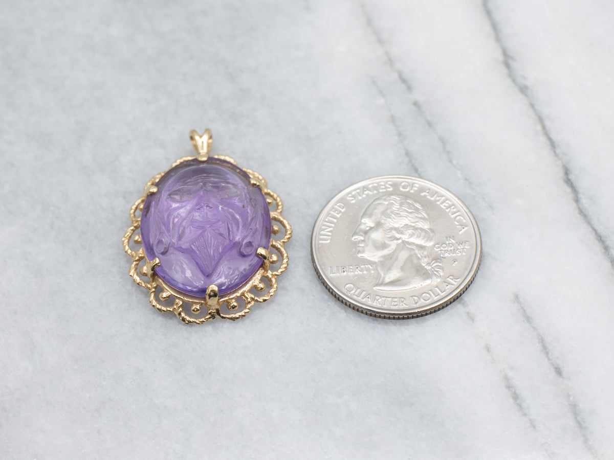 The Wise Man in the Stone: Antique Carved Amethyst Cameo Gemstone in Modern Frame