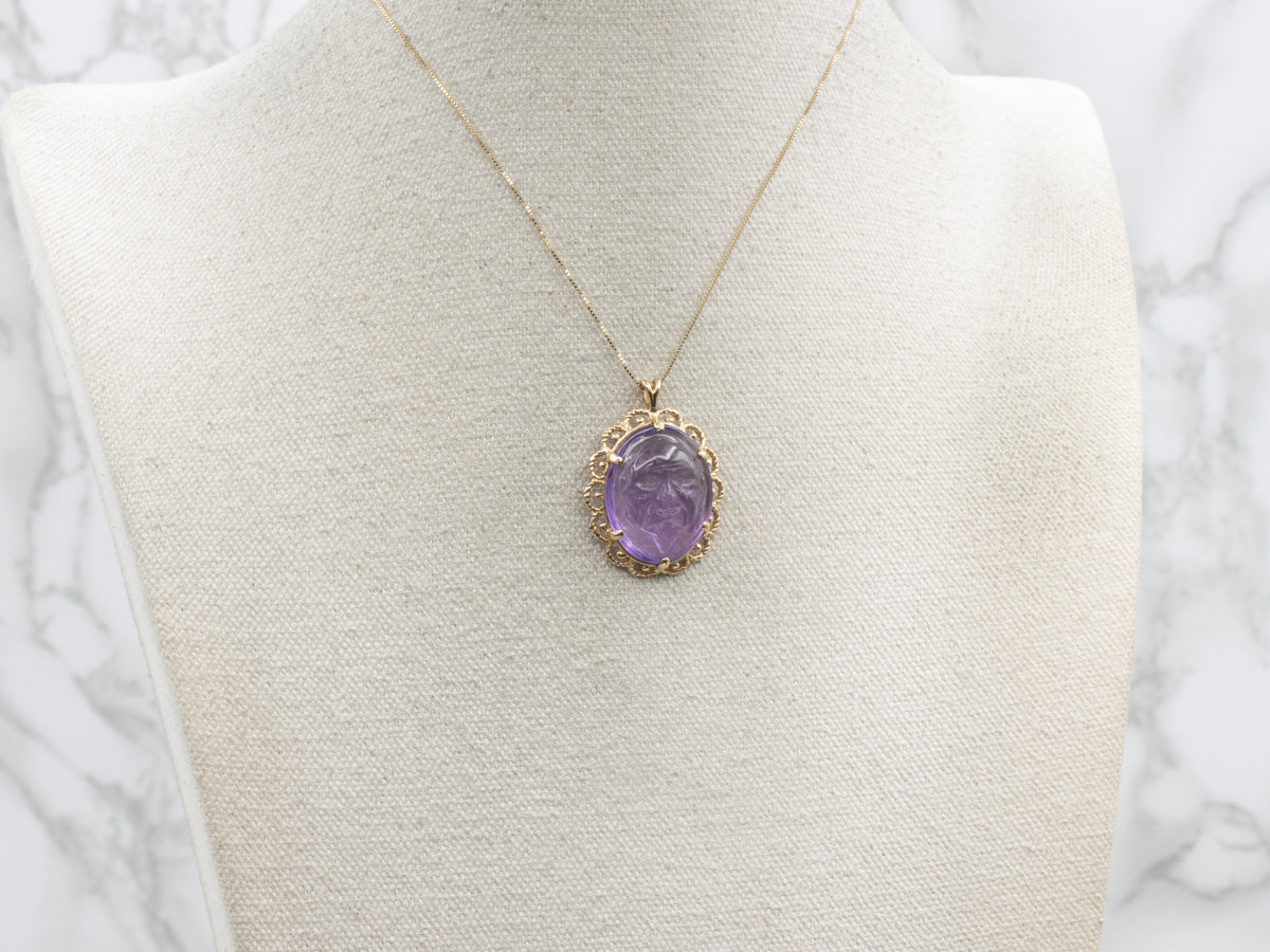 The Wise Man in the Stone: Antique Carved Amethyst Cameo Gemstone in Modern Frame
