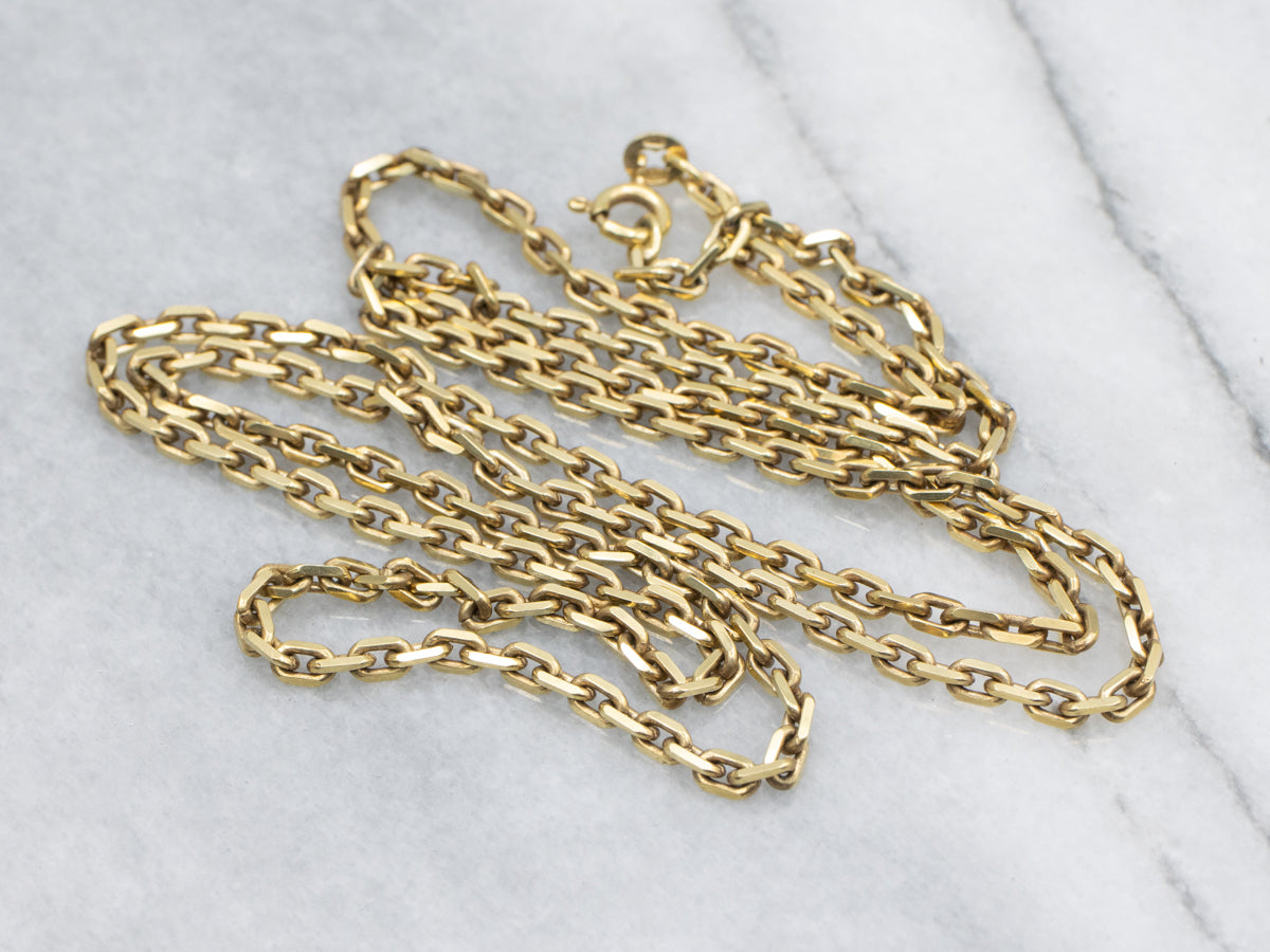 Long 28-Inch Yellow Gold Rectangle Link Chain