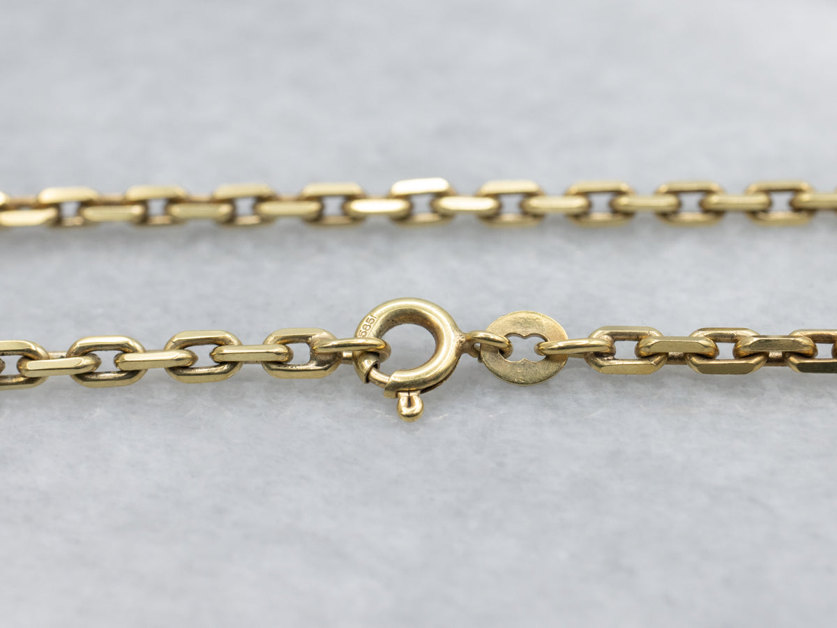 Long 28-Inch Yellow Gold Rectangle Link Chain