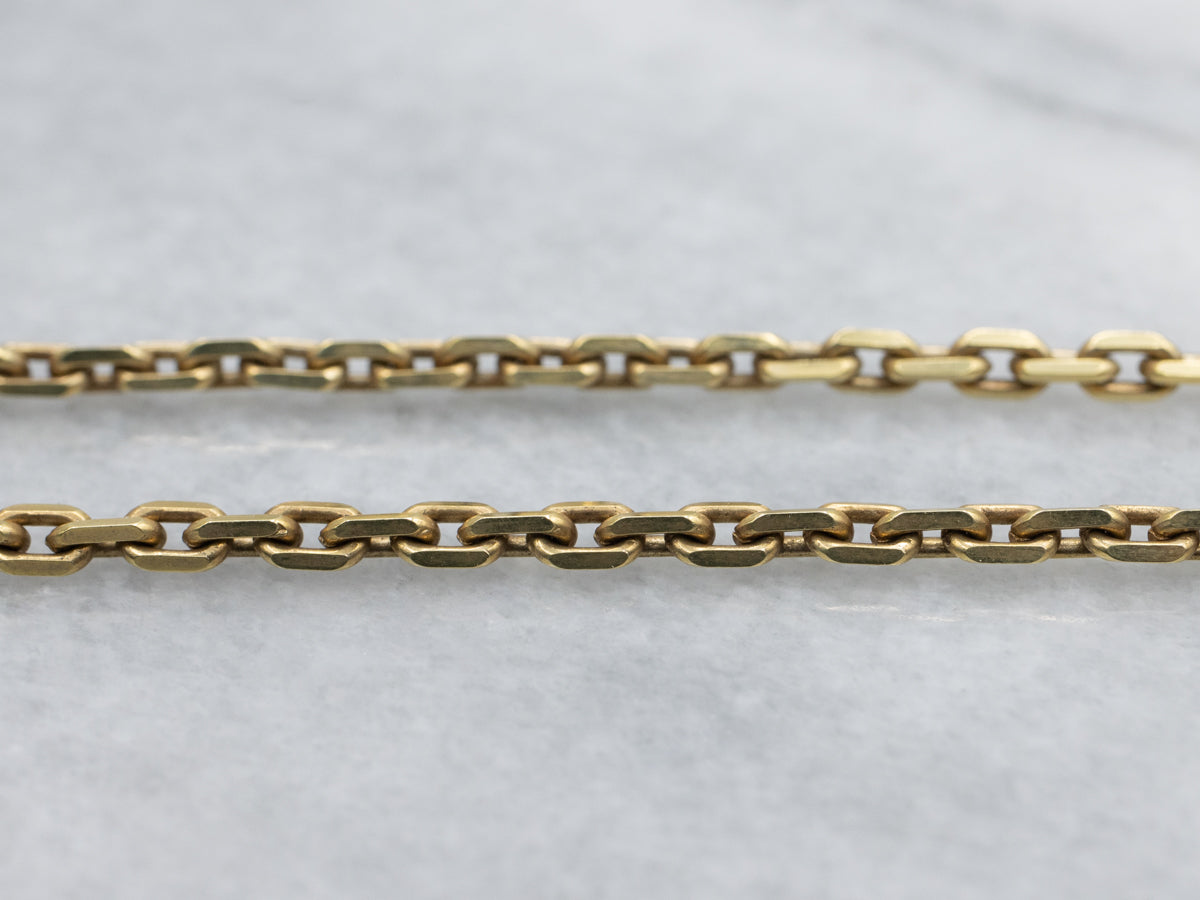 Long 28-Inch Yellow Gold Rectangle Link Chain