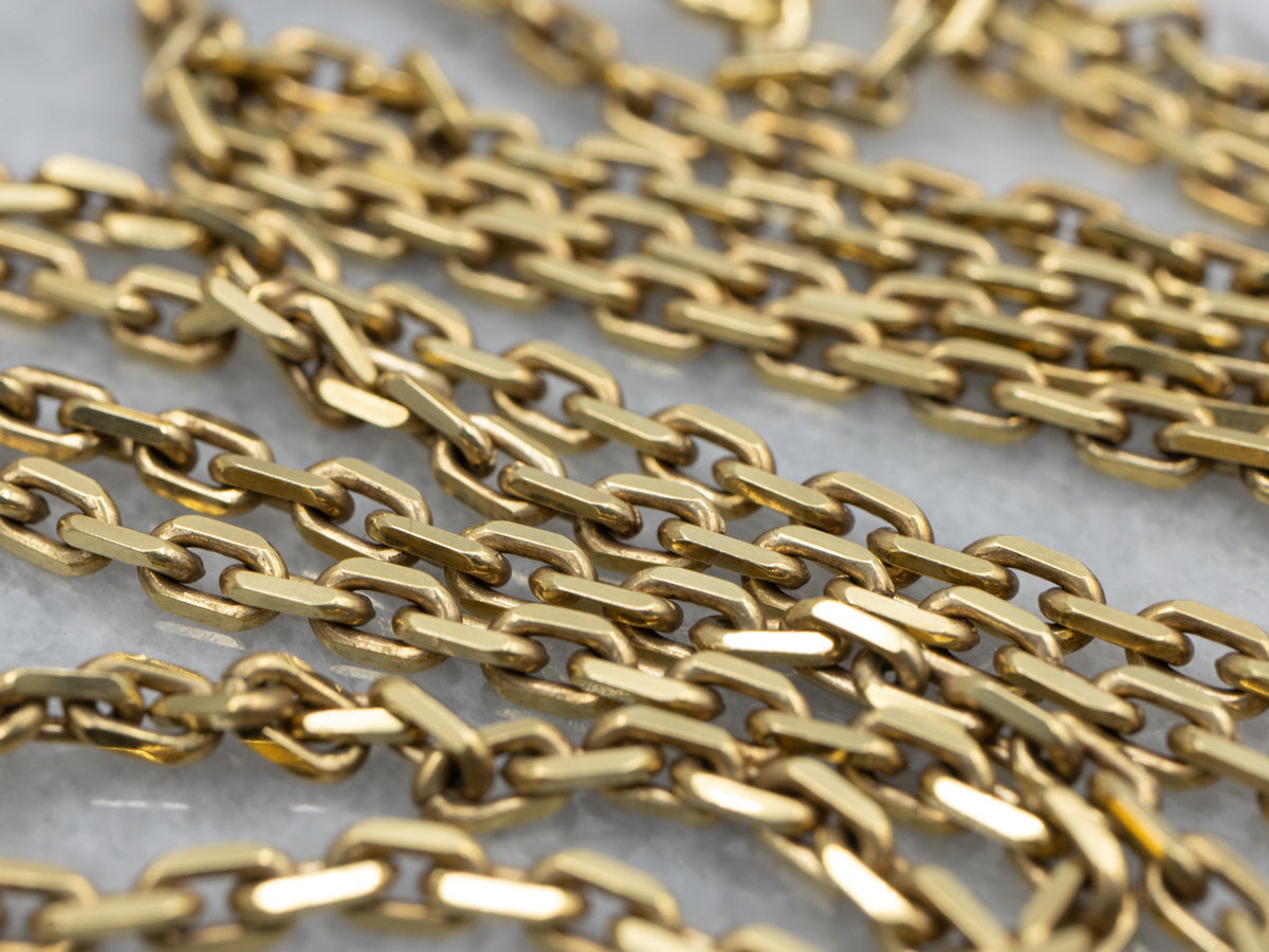 Long 28-Inch Yellow Gold Rectangle Link Chain