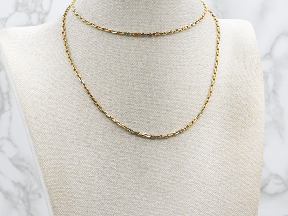 Long 28-Inch Yellow Gold Rectangle Link Chain