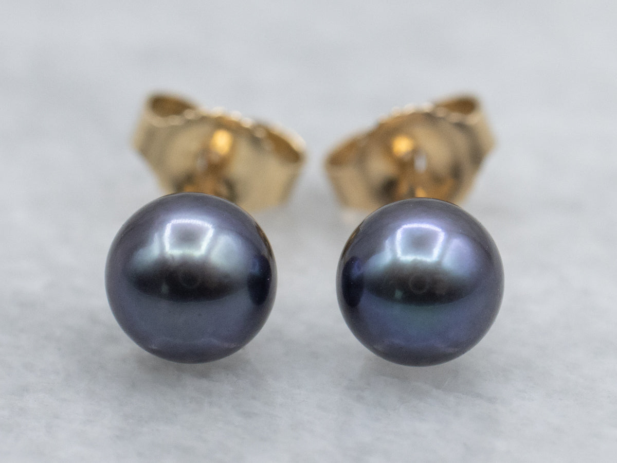 14K Yellow Gold Purple Pearl Simple Stud Earrings