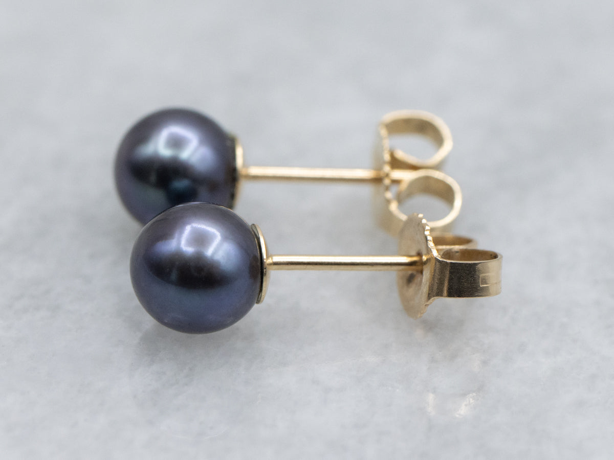 14K Yellow Gold Purple Pearl Simple Stud Earrings