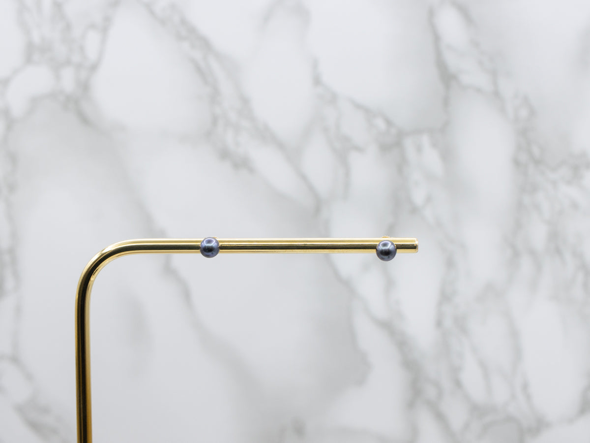 14K Yellow Gold Purple Pearl Simple Stud Earrings