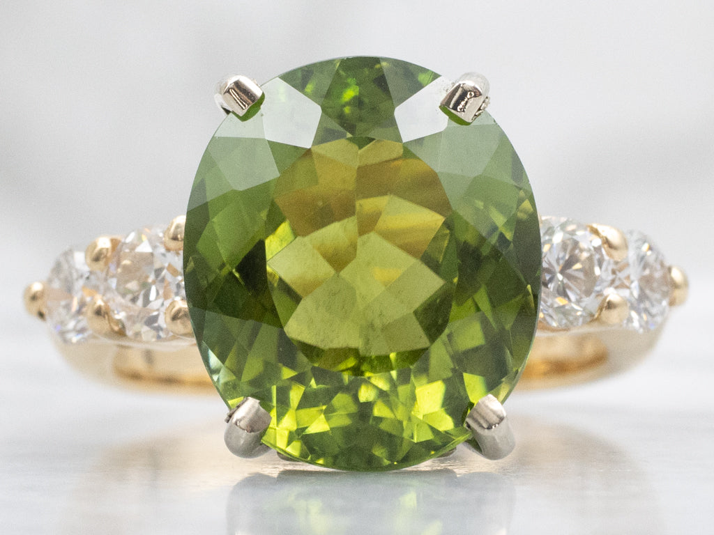 Vintage Peridot and Diamond Fleur de Lis Cocktail Ring