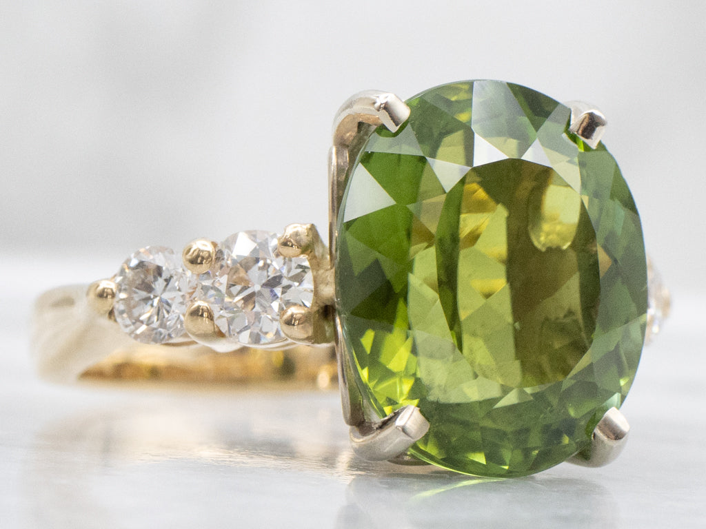 Vintage Peridot and Diamond Fleur de Lis Cocktail Ring