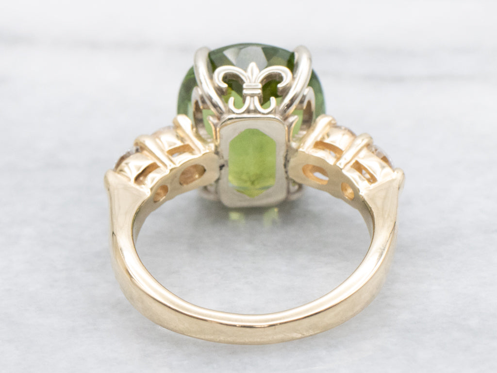 Vintage Peridot and Diamond Fleur de Lis Cocktail Ring