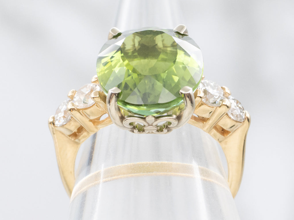 Vintage Peridot and Diamond Fleur de Lis Cocktail Ring