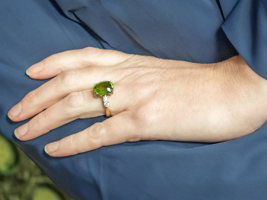 Vintage Peridot and Diamond Fleur de Lis Cocktail Ring