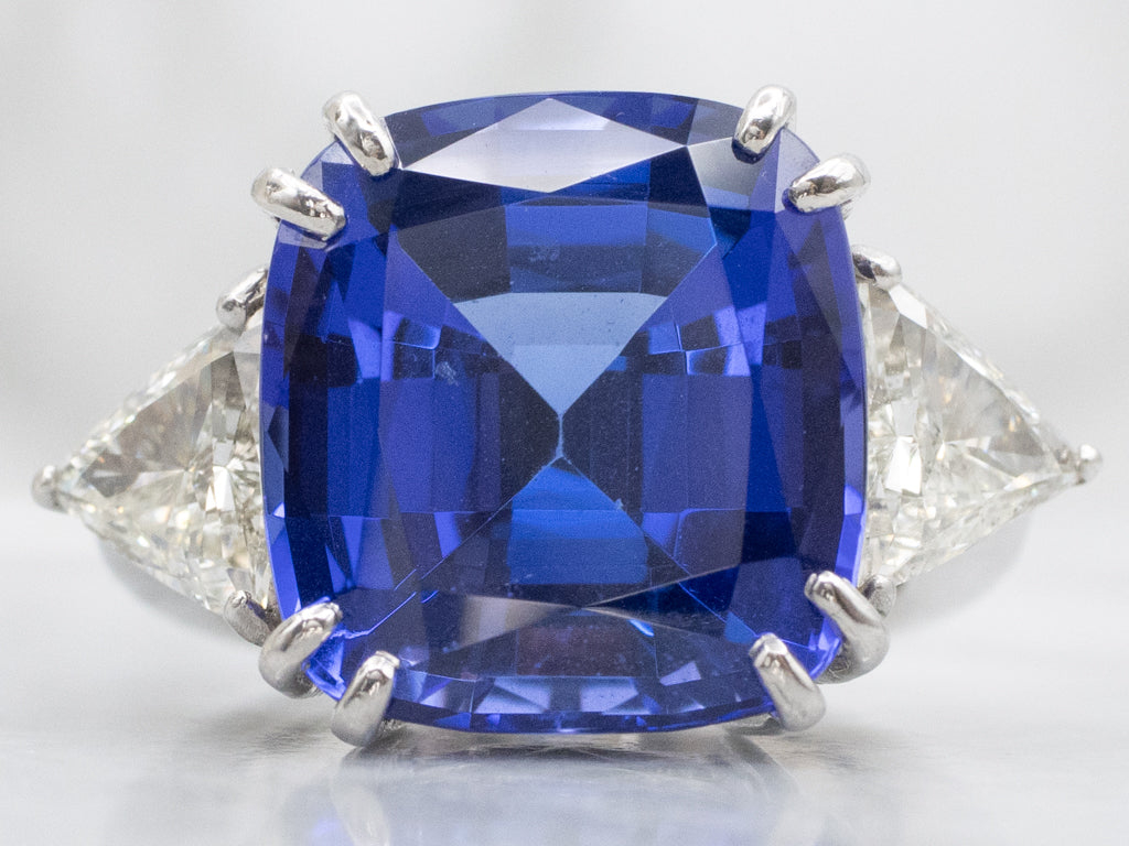 Tanzanite and Trillion Diamond Accents Ring in Platinum
