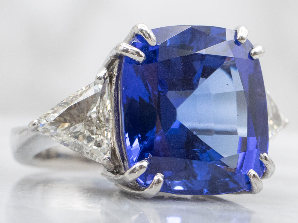Tanzanite and Trillion Diamond Accents Ring in Platinum