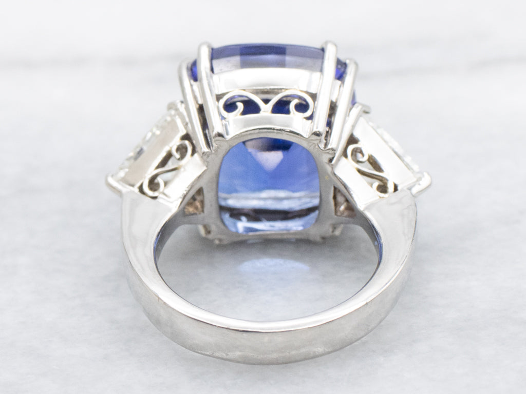 Tanzanite and Trillion Diamond Accents Ring in Platinum