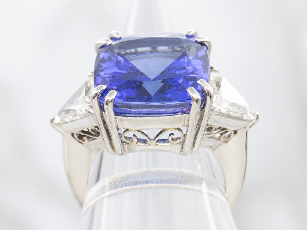 Tanzanite and Trillion Diamond Accents Ring in Platinum