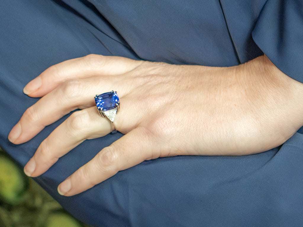 Tanzanite and Trillion Diamond Accents Ring in Platinum