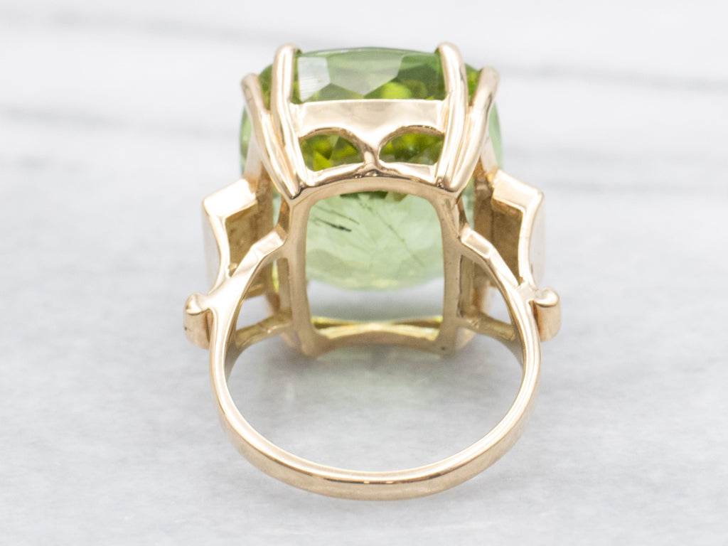 Spring Green Tourmaline with Rutile Needles Cocktail Ring in 14K Yellow Gold