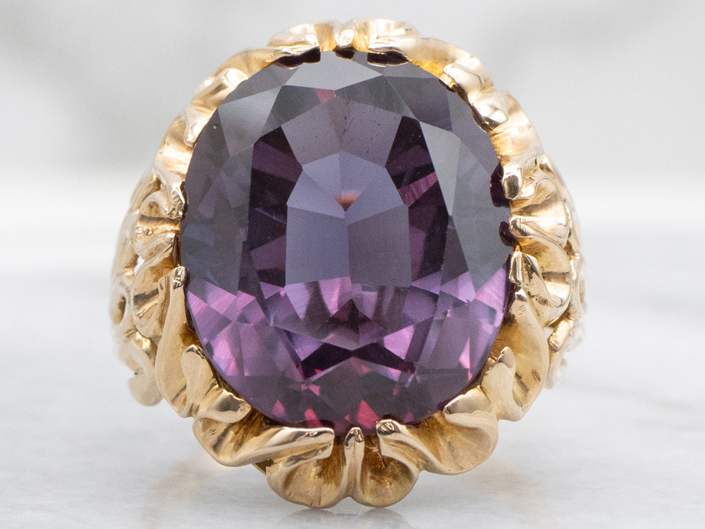 Vintage Synthetic Alexandrite Cocktail Ring in 14K Yellow Gold