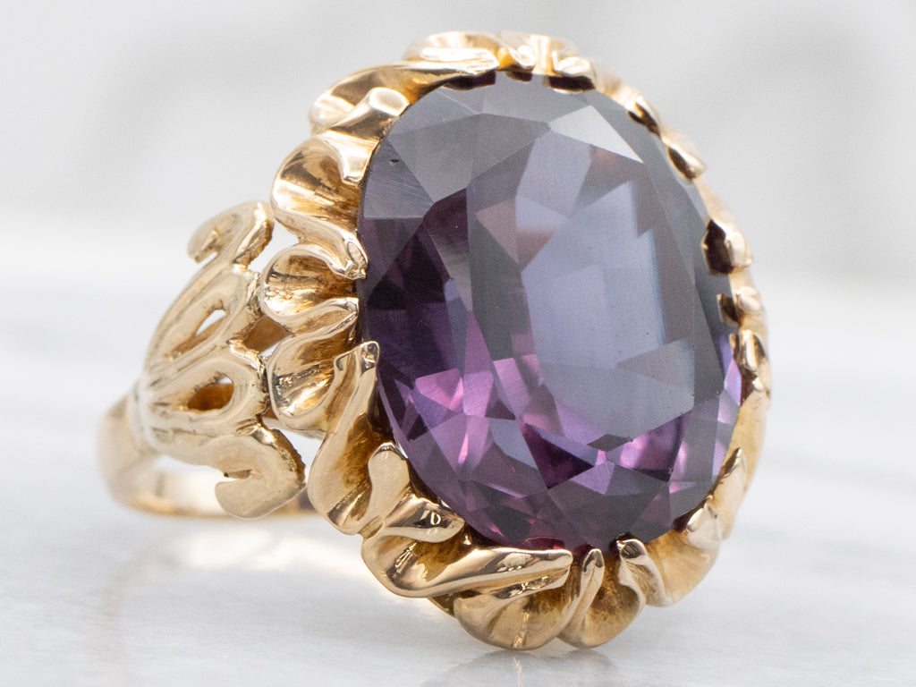Vintage Synthetic Alexandrite Cocktail Ring in 14K Yellow Gold